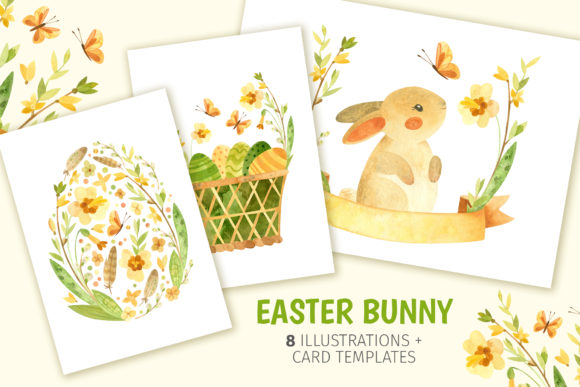 Easter Bunny Clipart Card Templates: Illustrations for Publishers